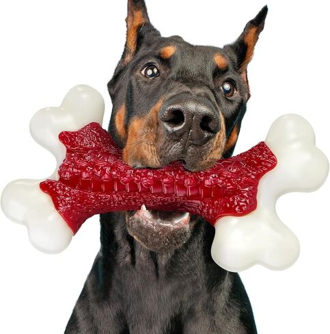 Kseroo Indestructible Dog Toys for Aggressive Chewers: Beef Flavored Hard Nylon Bone Chew Toys, Tough Dog Chew Toys for Large Dogs, Dog Toys to Keep Them Busy for Medium Large Breed (20-90 lbs), Red in Kuwait