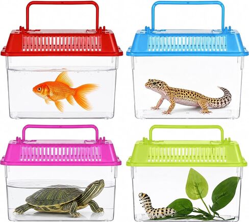 Angoily Turtle Tank, 0.4 Gal Portable Plastic Handheld Mini Fish Tanks Clear Reptile Habitat Carrier Catch and Release Aquarium Small Pet Aquarium with Handle for Travel and Home Use, Bug Cage Beach in Kuwait