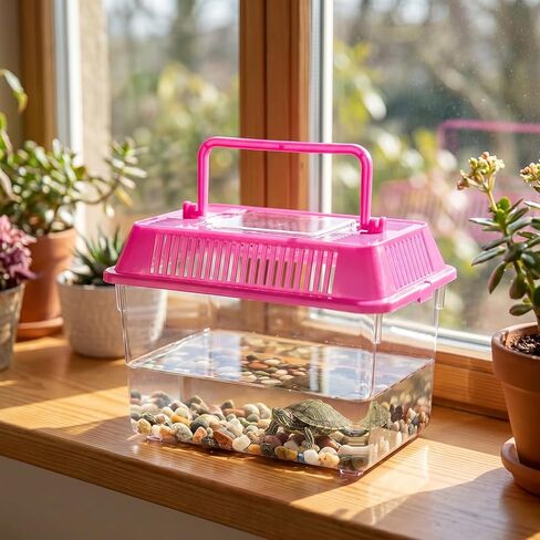 Angoily Turtle Tank, 0.4 Gal Portable Plastic Handheld Mini Fish Tanks Clear Reptile Habitat Carrier Catch and Release Aquarium Small Pet Aquarium with Handle for Travel and Home Use, Bug Cage Beach in Kuwait