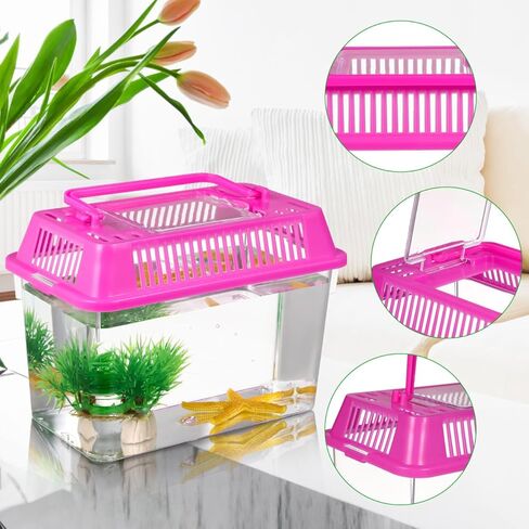 Angoily Turtle Tank, 0.4 Gal Portable Plastic Handheld Mini Fish Tanks Clear Reptile Habitat Carrier Catch and Release Aquarium Small Pet Aquarium with Handle for Travel and Home Use, Bug Cage Beach in Kuwait
