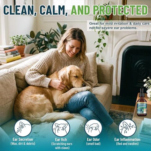 VICSOM Dog Ear Infection Treatment Drops, Natural Dog Ear Cleaner Ear Drops for Itch Relief, Support Wax, Odor & Yeast Infection, Dog Ear Cleaning Solution with Ozonated Olive Oil, 60ml in Kuwait