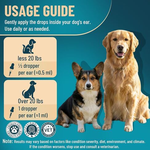 VICSOM Dog Ear Infection Treatment Drops, Natural Dog Ear Cleaner Ear Drops for Itch Relief, Support Wax, Odor & Yeast Infection, Dog Ear Cleaning Solution with Ozonated Olive Oil, 60ml in Kuwait