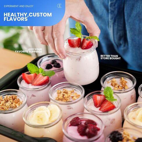 Automatic Yogurt Maker | 12 Glass Jars 180ml, Digital Timer & Temp Control | Stainless Steel Greek Yogurt Machine with Auto Shut-Off for Homemade Healthy Probiotic Snacks in Kuwait
