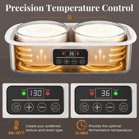 Suteck Yogurt Maker with Glass Jars 2 Quart – Stainless Steel Yogurt Makers with Adjustable Time (0-48H) & Temp Control (68-131°F) for Greek Yogurt, Probiotic, Cheese – BPA-Free, 25W in Kuwait