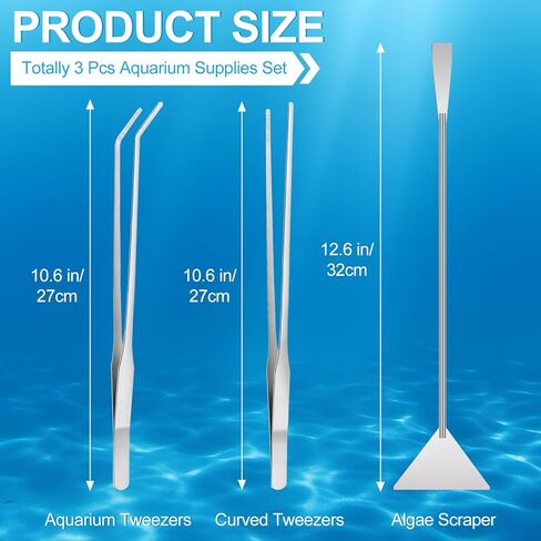 لوازم حوض السمك Oligei Terrarium 3 قطع، مجموعة لوازم حوض السمك من الفولاذ المقاوم للصدأ، تتضمن ملاقط طويلة لحوض السمك، ملاقط منحنية، مكشطة الطحالب لتقليم نباتات تنظيف خزان الأسماك in Kuwait