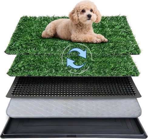 Dog Grass Pad with Tray,20"x25" Dog Litter Box, Artificial Turf Potty System with 2 Reusable Grass Patches + Washable Pee Pads, Portable Indoor Outdoor for Balcony Patio Apartment in Saudi Arabia