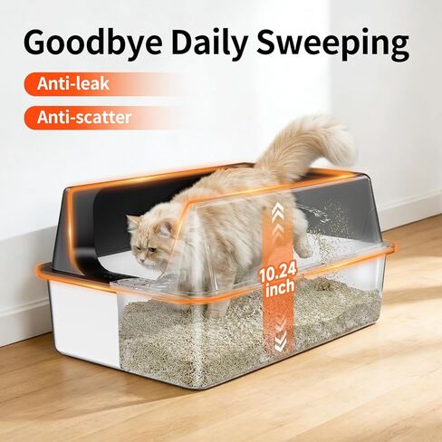 2 Pack XL Stainless Steel Litter Box with High Sides Shield for Multi Cat, Extra Large Tall Wall Open Top Deep Metal Pan for Big Cats, Anti-Leak Non-Stick Odor Control, 2 Scoops Included, Black in Kuwait