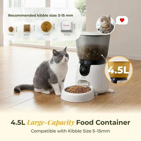 ARENTI Automatic Cat Feeder and Water Dispenser with Camera, 2K Adjustable View & Invisible Privacy Mode, 4.5L Cat Food Dispenser Fountain Combo, 5G/2.4G WiFi, 2-Way Audio, AI Alerts, Battery Backup in Kuwait