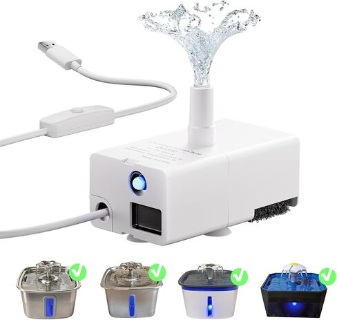 مضخة بديلة لنافورة مياه القطط مع مفتاح إضاءة LED، مضخة نافورة للحيوانات الأليفة متوافقة مع نوافير مياه للقطط بسعة 50 أونصة و95 أونصة و108 أونصة، مضخة مياه USB فائقة الهدوء وطويلة العمر in Kuwait