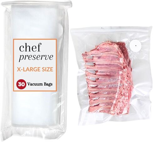 أكياس حفظ الطعام القابلة لإعادة الاستخدام من Chef Preserve للأغذية - 30 كيسًا صغيرًا خاليًا من مادة BPA (8 × 10 بوصة) لتخزين الطعام، الفريزر، الميكروويف - مقاومة للرائحة، مانعة للتسرب - متوافقة مع سدادات فراغ Chef Preserve in Kuwait