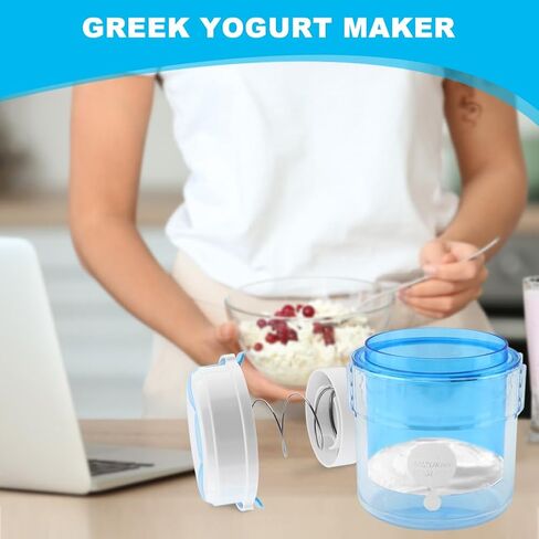 Greek Yogurt Strainer with Lid, Yogurt Maker, Ultra Fine Mesh Nylon Yoghur-t Filter Separator for Home Made Velvety Greek Yogur-t, 450g Capacity Spring Pressurization(COLOR:Blue) in Kuwait