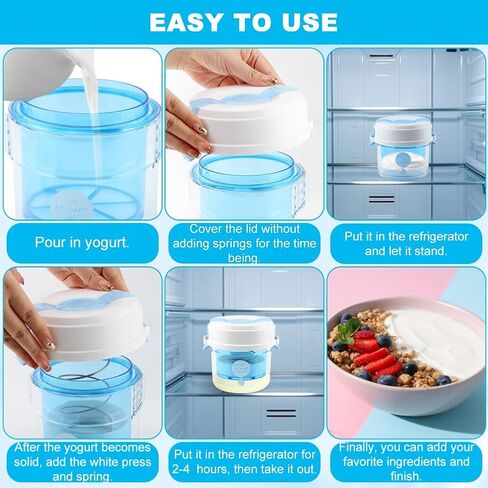 Greek Yogurt Strainer with Lid, Yogurt Maker, Ultra Fine Mesh Nylon Yoghur-t Filter Separator for Home Made Velvety Greek Yogur-t, 450g Capacity Spring Pressurization(COLOR:Blue) in Kuwait