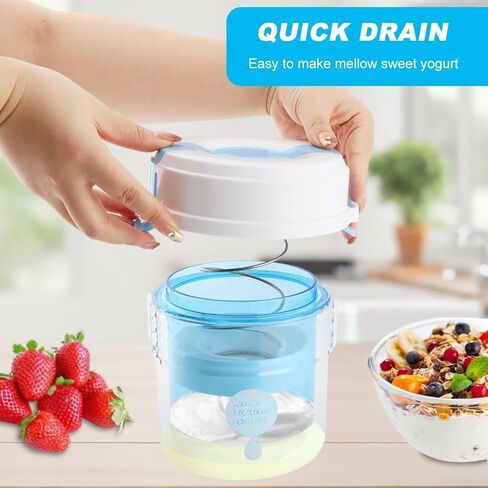 Greek Yogurt Strainer with Lid, Yogurt Maker, Ultra Fine Mesh Nylon Yoghur-t Filter Separator for Home Made Velvety Greek Yogur-t, 450g Capacity Spring Pressurization(COLOR:Blue) in Kuwait