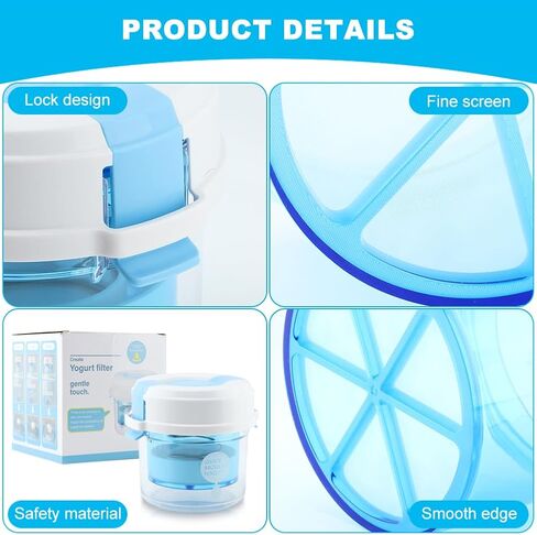 Greek Yogurt Strainer with Lid, Yogurt Maker, Ultra Fine Mesh Nylon Yoghur-t Filter Separator for Home Made Velvety Greek Yogur-t, 450g Capacity Spring Pressurization(COLOR:Blue) in Kuwait