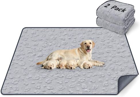 LOOBANI 2 Packs Extra Large Washable Pee Pads for Dogs 48"x48", Non-Slip Reusable Dog Mat, Super Absorbent Whelping Pads, Leak-Proof Dog Playpen Mat for Floor, Bed, Incontinence, Housebreak,Gray in Kuwait