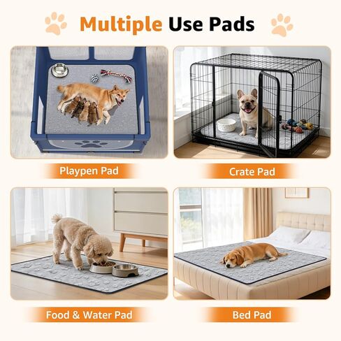 LOOBANI 2 Packs Extra Large Washable Pee Pads for Dogs 48"x48", Non-Slip Reusable Dog Mat, Super Absorbent Whelping Pads, Leak-Proof Dog Playpen Mat for Floor, Bed, Incontinence, Housebreak,Gray in Kuwait