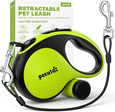 Pecute Retractable Dog Leash with Chew Proof Cable - 18,2 ft Heavy Duty Retractable Pet Leash with Dispenser and Poop Bags, Anti-Slip Handle, Reflective Leashes for Small Medium Dog Up to 66 lbs in Kuwait