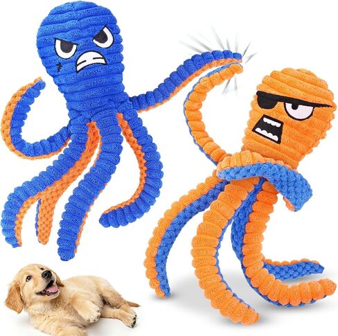 Zeaxuie Interactive Dog Toys for Chewers, 2 Pack No Stuffing Dog Toys for Teething, Squeaky Chew Toy to Keep Them Busy for Small and Medium Breed, Crinkle Octopus in Kuwait