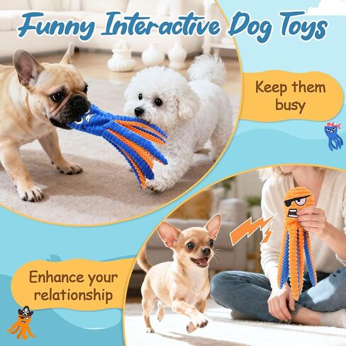 Zeaxuie Interactive Dog Toys for Chewers, 2 Pack No Stuffing Dog Toys for Teething, Squeaky Chew Toy to Keep Them Busy for Small and Medium Breed, Crinkle Octopus in Kuwait