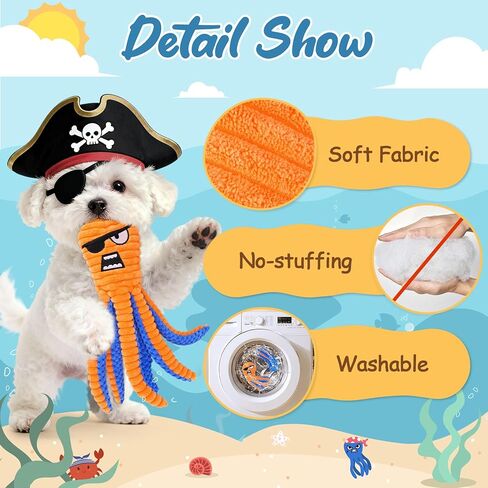 Zeaxuie Interactive Dog Toys for Chewers, 2 Pack No Stuffing Dog Toys for Teething, Squeaky Chew Toy to Keep Them Busy for Small and Medium Breed, Crinkle Octopus in Kuwait