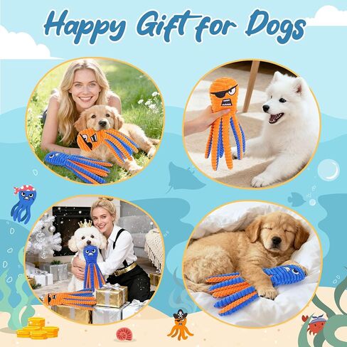 Zeaxuie Interactive Dog Toys for Chewers, 2 Pack No Stuffing Dog Toys for Teething, Squeaky Chew Toy to Keep Them Busy for Small and Medium Breed, Crinkle Octopus in Kuwait