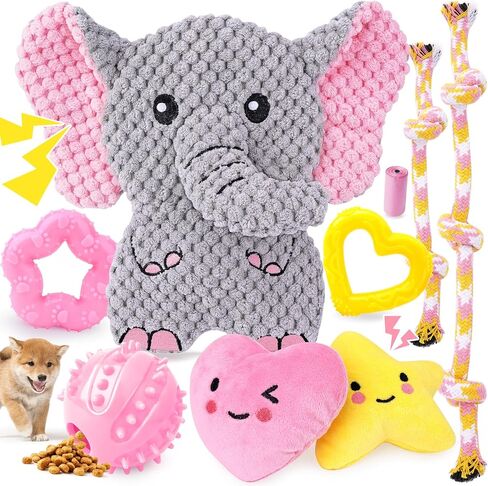 XIUGOAL Pink Puppy Toys - 9 Pack Puppy Chew Toys for Teething, Enrichment Dog Toys for Small Dogs to Keep Them Busy, Squeaky Plush Toy for Boredom in Kuwait