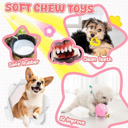 XIUGOAL Pink Puppy Toys - 9 Pack Puppy Chew Toys for Teething, Enrichment Dog Toys for Small Dogs to Keep Them Busy, Squeaky Plush Toy for Boredom in Kuwait