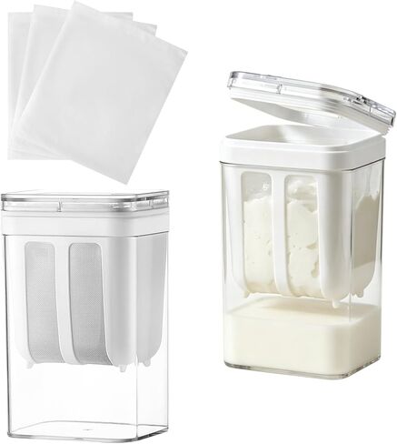 2Pcs Greek Yogurt Strainer, 1100ml Yogurt Maker Strainer System with 3 Fine Mesh Bags & Lid for Thick Greek Yogurt, Kefir, Soy Milk, Juices, Coffee in Kuwait