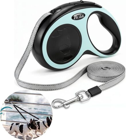2 in 1 Retractable Dog Leash with 2 Detachable Leashes, 360° Swivel Hook, One-Button Length Lock, Ergonomic Grip Handle, Smooth Retraction for Small to Large Dogs for Walking & Outdoor Use in Kuwait