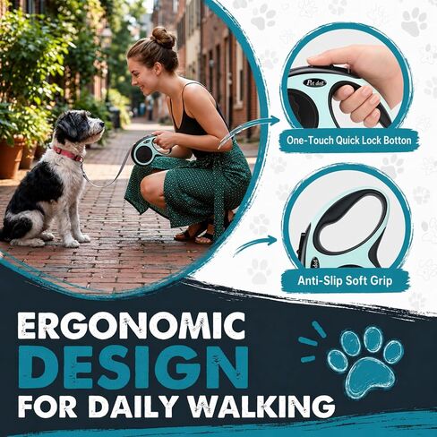 2 in 1 Retractable Dog Leash with 2 Detachable Leashes, 360° Swivel Hook, One-Button Length Lock, Ergonomic Grip Handle, Smooth Retraction for Small to Large Dogs for Walking & Outdoor Use in Kuwait