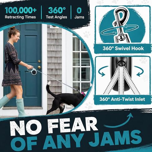 2 in 1 Retractable Dog Leash with 2 Detachable Leashes, 360° Swivel Hook, One-Button Length Lock, Ergonomic Grip Handle, Smooth Retraction for Small to Large Dogs for Walking & Outdoor Use in Kuwait