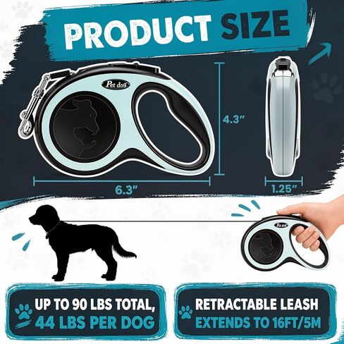 2 in 1 Retractable Dog Leash with 2 Detachable Leashes, 360° Swivel Hook, One-Button Length Lock, Ergonomic Grip Handle, Smooth Retraction for Small to Large Dogs for Walking & Outdoor Use in Kuwait