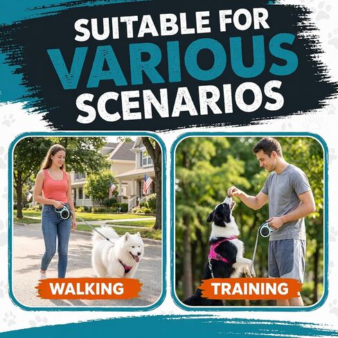 2 in 1 Retractable Dog Leash with 2 Detachable Leashes, 360° Swivel Hook, One-Button Length Lock, Ergonomic Grip Handle, Smooth Retraction for Small to Large Dogs for Walking & Outdoor Use in Kuwait