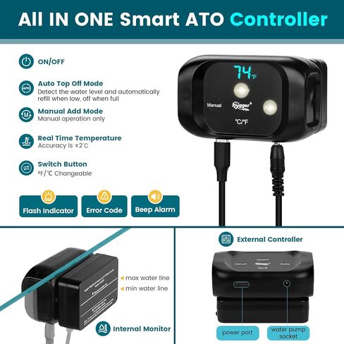 hygger Intelligent Auto Top Off System, Saltwater Aquarium ATO Water Level Refill Controller Kit for Reef Breeders and Freshwater Tank Supplies in Kuwait
