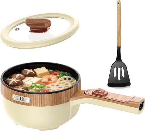Hot Pot Electric, 1.5L Portable Electric Pot Frying Sauté Pan Multifunctional Cooker for Ramen Steak Soup with Adjustable Power for Dorm Home Travel (Silicone Spatula Included) in Kuwait