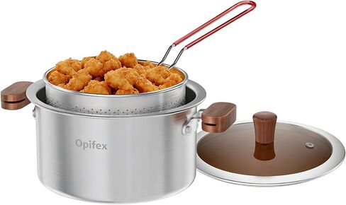 Stainless Steel Deep Fryer Pot with Basket,3.0L Stockpot for Home Use Frying, Pasta, Soup & Stews, 304 Stainless Steel, Glass Lid, Strainer Basket for All Stovetops in Kuwait