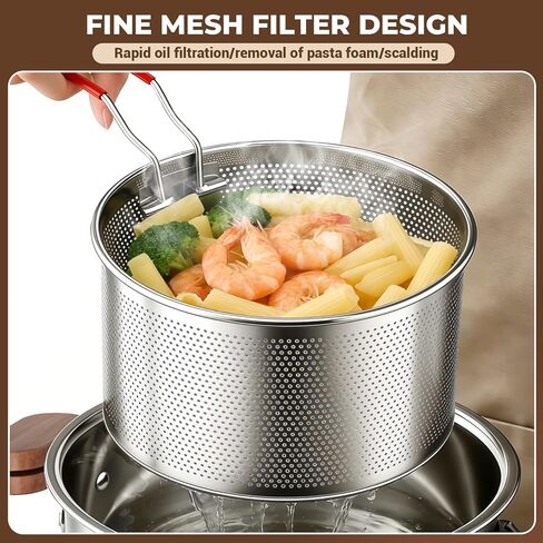 Stainless Steel Deep Fryer Pot with Basket,3.0L Stockpot for Home Use Frying, Pasta, Soup & Stews, 304 Stainless Steel, Glass Lid, Strainer Basket for All Stovetops in Kuwait