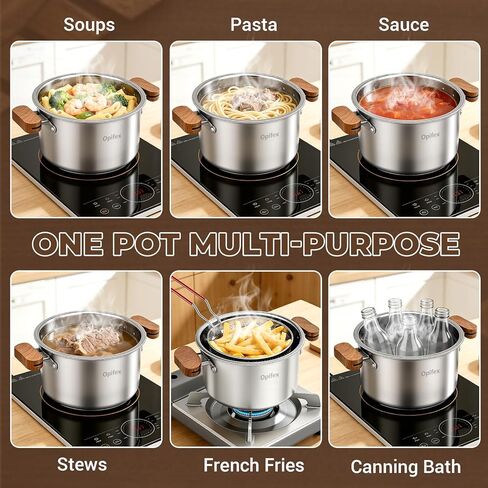 Stainless Steel Deep Fryer Pot with Basket,3.0L Stockpot for Home Use Frying, Pasta, Soup & Stews, 304 Stainless Steel, Glass Lid, Strainer Basket for All Stovetops in Kuwait