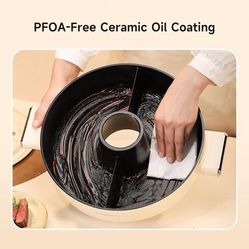 وعاء تسخين كهربائي Joydeem 5.8QT/5.5L مع مقسم، مروحة عادم مدمجة مع فلتر كربون نشط، وعاء شابو شابو ثنائي النكهة غير لاصق، تحكم باللمس 1800 واط، DHG-B550 in Kuwait
