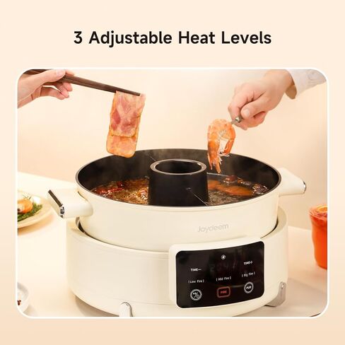 وعاء تسخين كهربائي Joydeem 5.8QT/5.5L مع مقسم، مروحة عادم مدمجة مع فلتر كربون نشط، وعاء شابو شابو ثنائي النكهة غير لاصق، تحكم باللمس 1800 واط، DHG-B550 in Kuwait