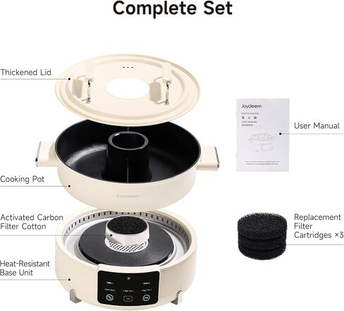وعاء تسخين كهربائي Joydeem 5.8QT/5.5L مع مقسم، مروحة عادم مدمجة مع فلتر كربون نشط، وعاء شابو شابو ثنائي النكهة غير لاصق، تحكم باللمس 1800 واط، DHG-B550 in Kuwait