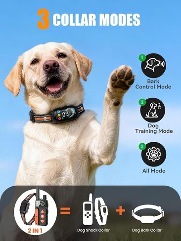 2-in-1 Dog Bark & Shock Collar, Dog Training Collar with 4 Training Modes Beep/Vibration/Shock/no Shock, 3300FT Remote, IPX7 Waterproof E Collars with AI Anti Barking for Small Medium Large Dog in Kuwait