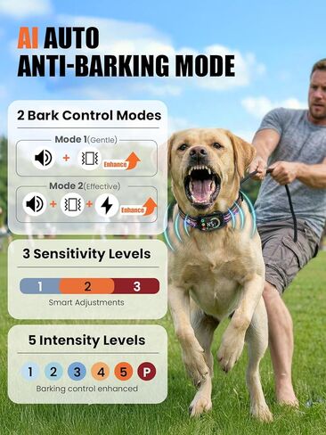 2-in-1 Dog Bark & Shock Collar, Dog Training Collar with 4 Training Modes Beep/Vibration/Shock/no Shock, 3300FT Remote, IPX7 Waterproof E Collars with AI Anti Barking for Small Medium Large Dog in Kuwait
