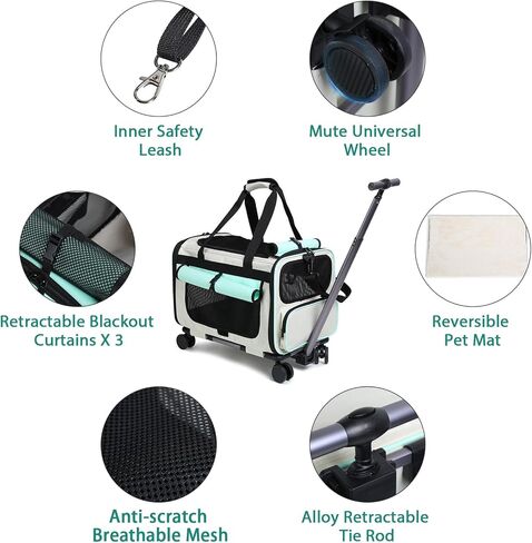 Expandable Pet Carrier with Wheels for Small Dogs and Cats,Airline Approved Rolling Cat Carrier with Removable Platform,18"X11"X14",Foldable Soft-Sided Travel Bag Fits Under Seat,Up to 16 lbs(Blue) in Kuwait