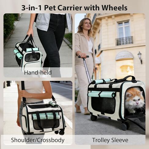 Expandable Pet Carrier with Wheels for Small Dogs and Cats,Airline Approved Rolling Cat Carrier with Removable Platform,18"X11"X14",Foldable Soft-Sided Travel Bag Fits Under Seat,Up to 16 lbs(Blue) in Kuwait