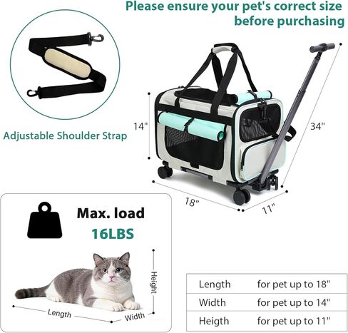 Expandable Pet Carrier with Wheels for Small Dogs and Cats,Airline Approved Rolling Cat Carrier with Removable Platform,18"X11"X14",Foldable Soft-Sided Travel Bag Fits Under Seat,Up to 16 lbs(Blue) in Kuwait