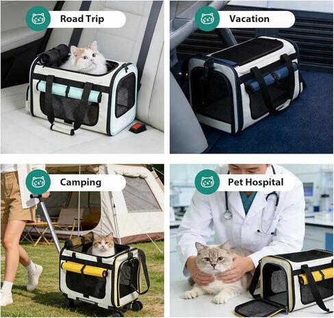 Expandable Pet Carrier with Wheels for Small Dogs and Cats,Airline Approved Rolling Cat Carrier with Removable Platform,18"X11"X14",Foldable Soft-Sided Travel Bag Fits Under Seat,Up to 16 lbs(Blue) in Kuwait
