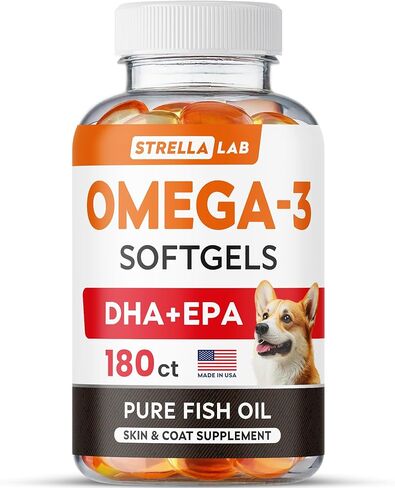 StrellaLab Wild Alaskan Salmon Oil for Dogs - Natural Omega 3 for Dogs & Cats, Itch & Allergy Relief, Skin & Coat Support - Fish Oil Liquid, EPA+DHA Fatty Acids for Hip&Joint, Immune&Heart Health 8 Oz in Kuwait