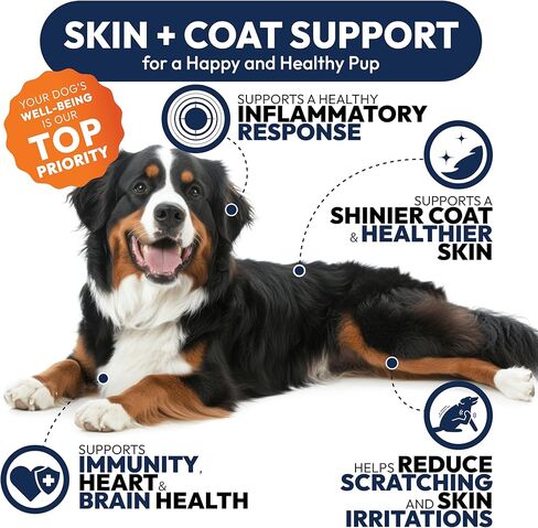 Omega 3 for Dogs - 250 Fish Oil Chews for Dog Shedding, Allergy & Itch Relief, Hot Spot Treatment - Advanced Skin & Coat Supplement - Joint Health - EPA & DHA Fatty Acids - Salmon Oil & Probiotics in Kuwait