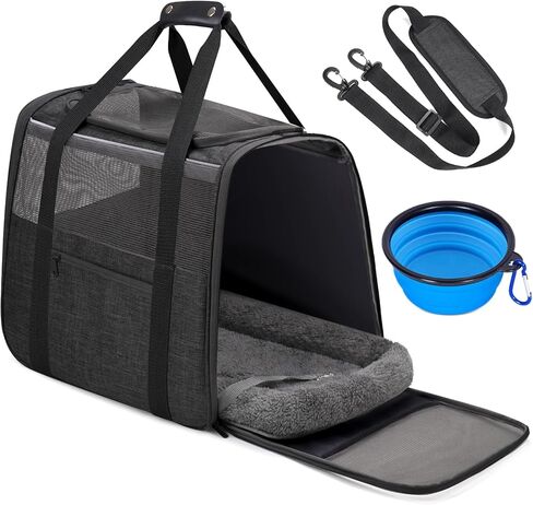 JUNGYOUN Premium Cat Carrier - حامل الحيوانات الأليفة للقطط والكلاب الصغيرة حتى 15 رطلاً - حامل كلب للسفر معتمد من شركة الطيران مع سحابات مضادة للهروب، وعاء سفر قابل للطي وحزام مبطن in Kuwait
